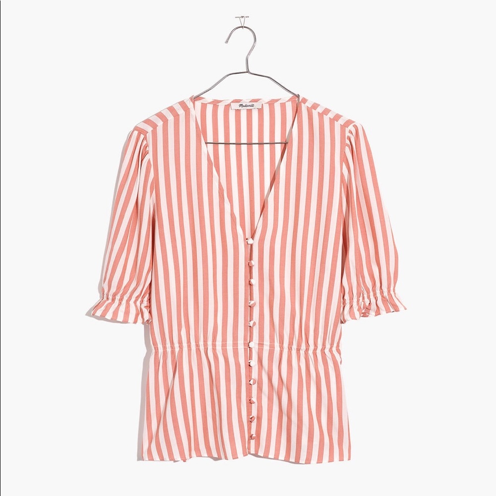 NWT Madewell v-neck peplum pink striped top